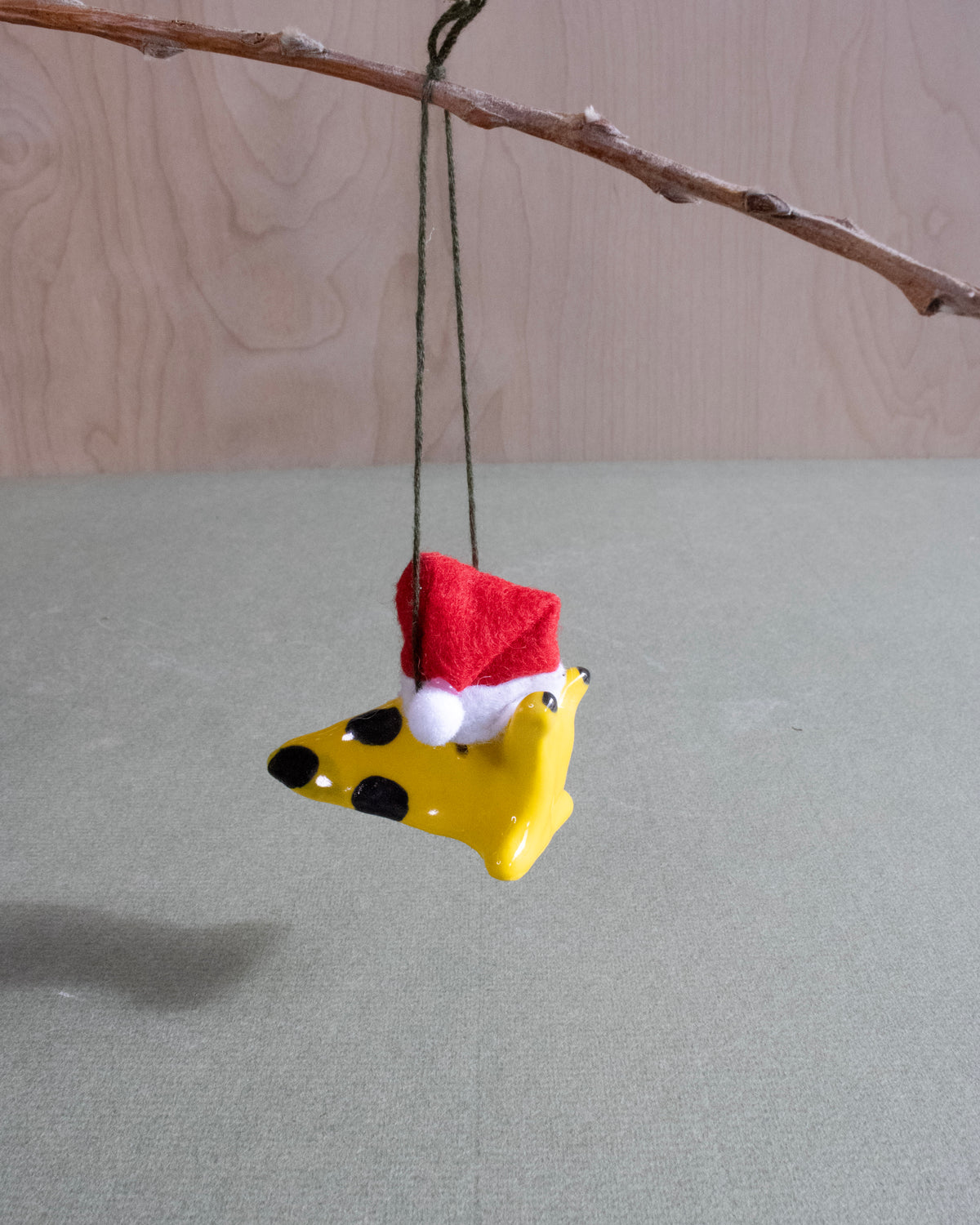 Ceramic Banana Slug Santa Ornament